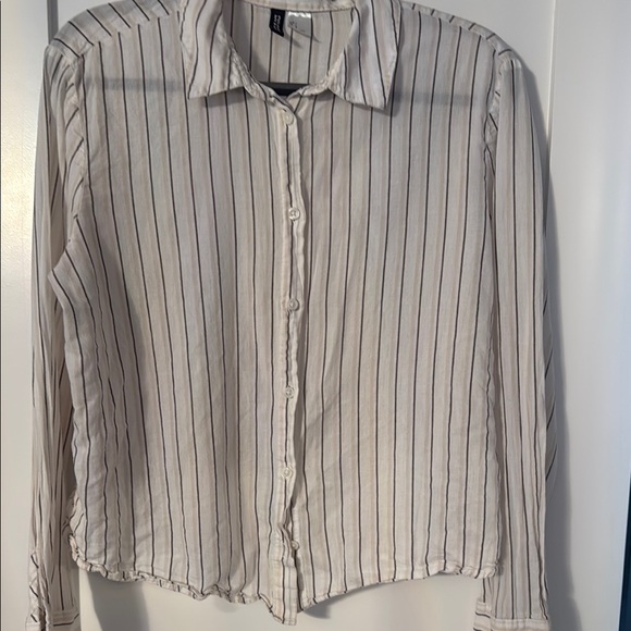 Divided White tan and brown Striped Button Down Shirt - Picture 1 of 1
